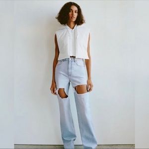 Zara Wide Leg High Rise Ripped Jeans Size 4